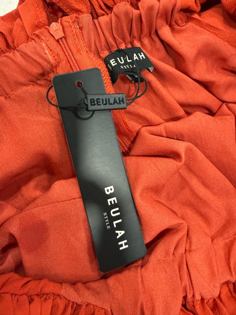 Beulah Style Off Shoulder Layered Pleated Dress Orange Size S NWT - Picture 9 of 9